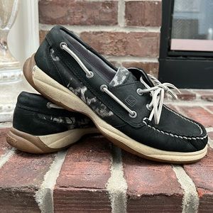 Sperry Intrepid Black Leather Boat Shoes size 7